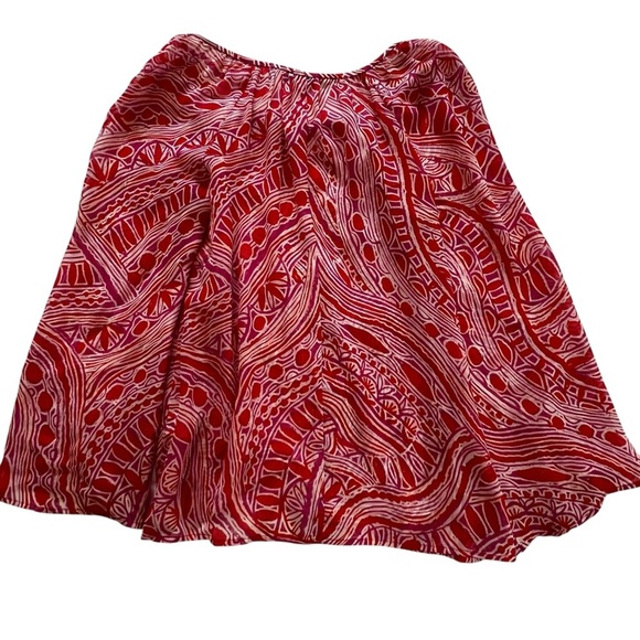 Trina Turk Silk Blend Printed Peasant Blouse keyhole neck relaxed semi sheer M - Picture 14 of 15